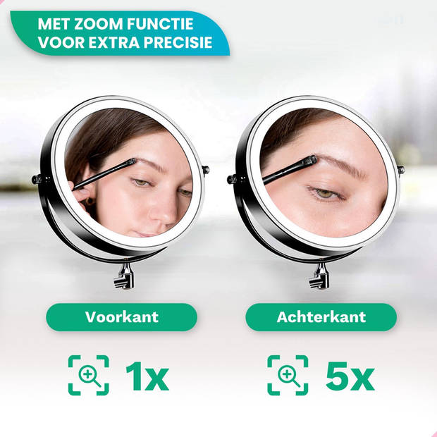 Make Up Spiegel met Led Verlichting - 5X Vergroting - Scheerspiegel - Oplaadbaar -Badkamer - Zwart