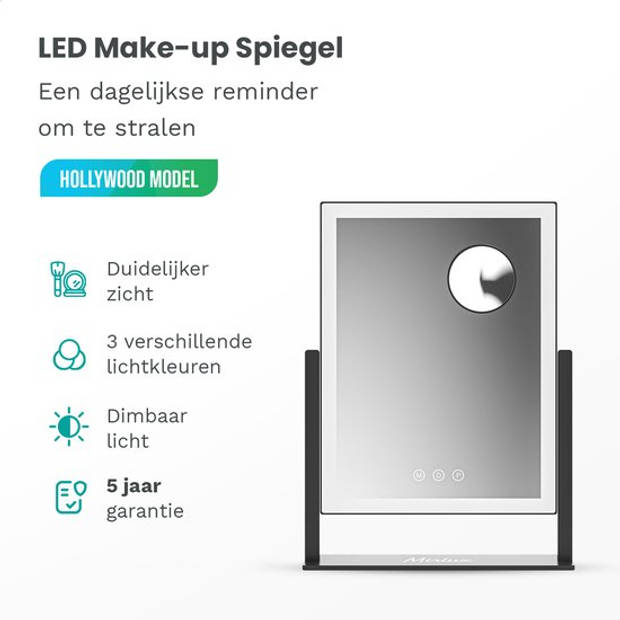 Mirlux Make Up Hollywood Spiegel met Verlichting - Visagie - Dimbaar LED Lampen Licht - 44x33cm - Zwart