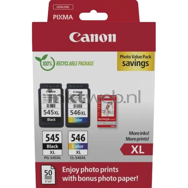 Canon PG-545XL / CL-546XL multipack met fotopapier zwart en kleur cartridge