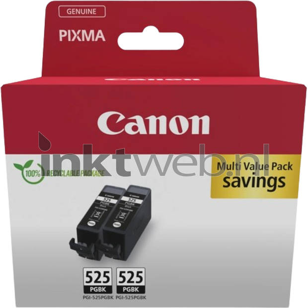 Canon inktcartridge PGI-525PGBK, 311 pagina's, OEM 4529B017, zwart, pak van 2 stuks