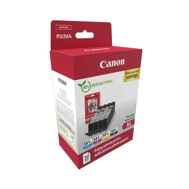Canon photo value pack CLI-581 XL, 170 - 520 foto's, OEM 2052C006, 4 kleuren
