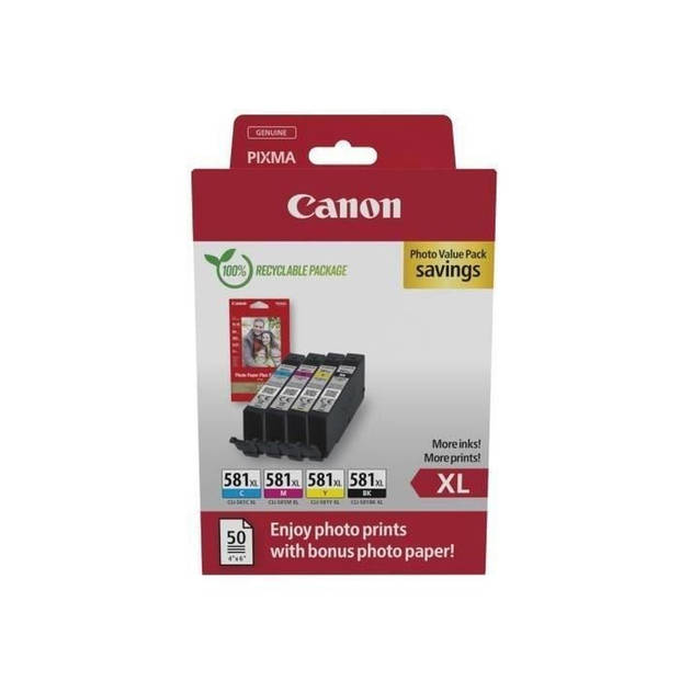 Canon photo value pack CLI-581 XL, 170 - 520 foto's, OEM 2052C006, 4 kleuren