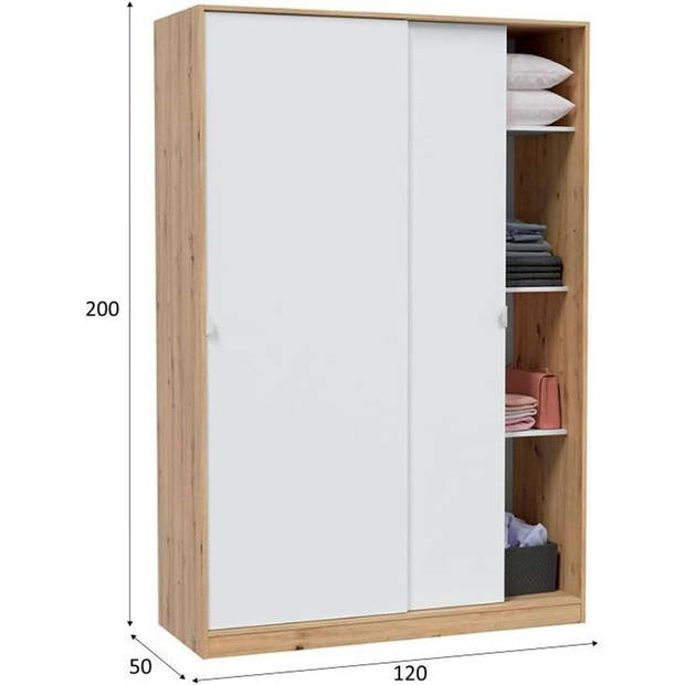 TOP kledingkast - Eiken decor - 2 schuifdeuren - L200 x H120 x D50 cm