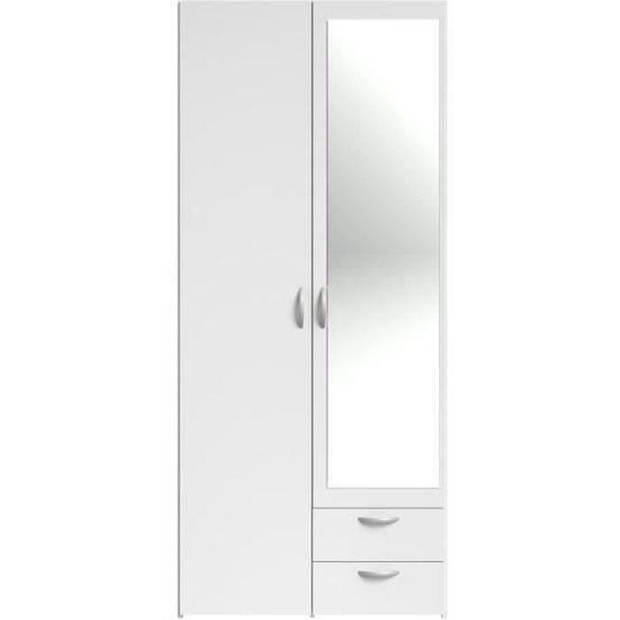 Varia garderobe - wit decor - 2 scharnierende deuren + 1 spiegel + 2 laden - l 81 x h 185 x d 51 cm - Parisot