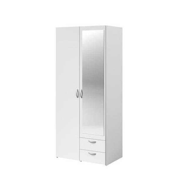 Varia garderobe - wit decor - 2 scharnierende deuren + 1 spiegel + 2 laden - l 81 x h 185 x d 51 cm - Parisot