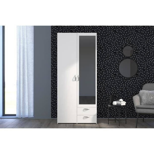 Varia garderobe - wit decor - 2 scharnierende deuren + 1 spiegel + 2 laden - l 81 x h 185 x d 51 cm - Parisot