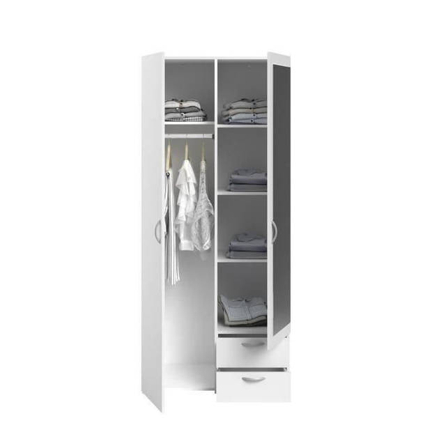 Varia garderobe - wit decor - 2 scharnierende deuren + 1 spiegel + 2 laden - l 81 x h 185 x d 51 cm - Parisot