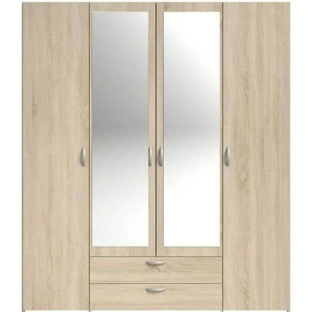 Vari -kast - Chene Decor - 4 scharnierende deuren + 2 spiegels + 2 laden - L 160 x H 185 x D 51 cm - Parisot
