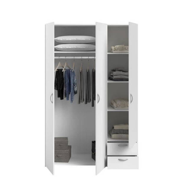 Varia garderobe - Wit decor - 3 deuren + 2 laden - L 120 x H 185 x D 51 cm - Parisot