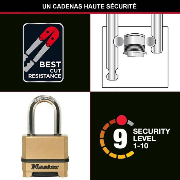 Hoogbeveiligd hangslot - MASTER LOCK - M175EURDLF - Combinatie - Zink - L-beugel - Buiten