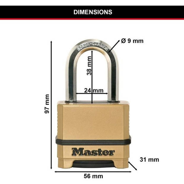 Hoogbeveiligd hangslot - MASTER LOCK - M175EURDLF - Combinatie - Zink - L-beugel - Buiten