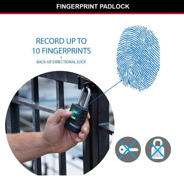 HOOFDSLOT Hoogbeveiligd biometrisch hangslot [waterdicht] [vingerafdruk en directionele noodcode] 4901EURDLHCC