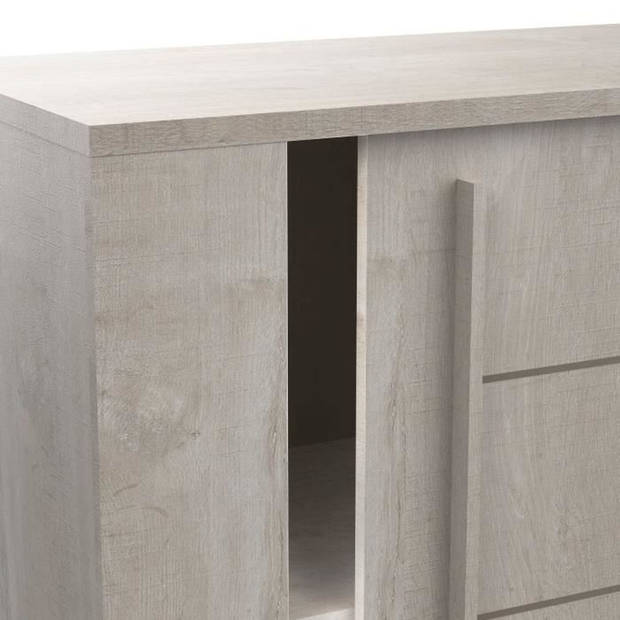 ANTIBES dressoir 2 schuifdeuren + 3 laden - Champagne eik en beige betondecor - L206 x D44,9 x H94 cm - DEMEYERE