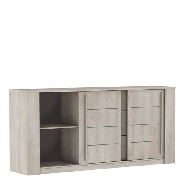 ANTIBES dressoir 2 schuifdeuren + 3 laden - Champagne eik en beige betondecor - L206 x D44,9 x H94 cm - DEMEYERE