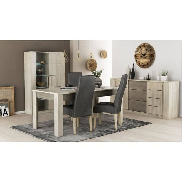 ANTIBES dressoir 2 schuifdeuren + 3 laden - Champagne eik en beige betondecor - L206 x D44,9 x H94 cm - DEMEYERE