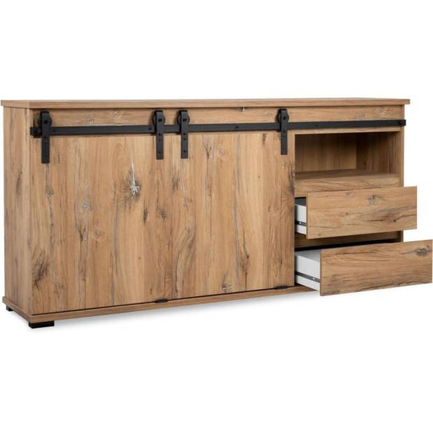 Manzano Buffet - Deeltjespanelen - Flagstaff Chene - 2 schuifdeuren, 2 laden, 1 niche - L 180 x H 87 x L 40 cm