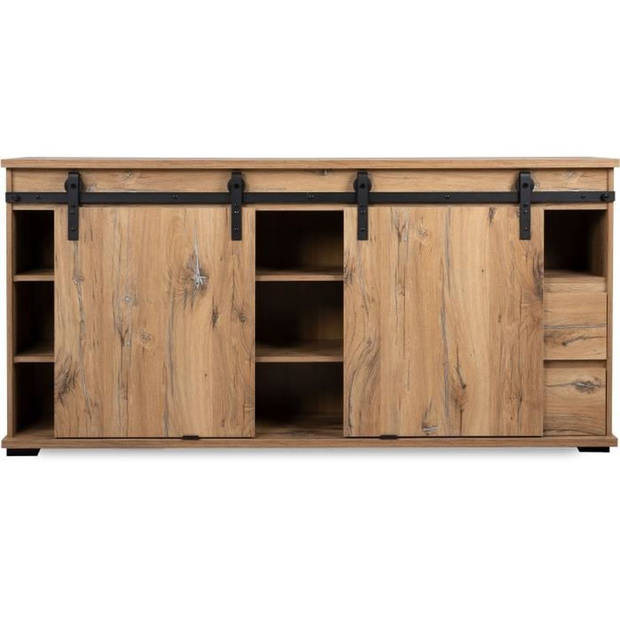 Manzano Buffet - Deeltjespanelen - Flagstaff Chene - 2 schuifdeuren, 2 laden, 1 niche - L 180 x H 87 x L 40 cm