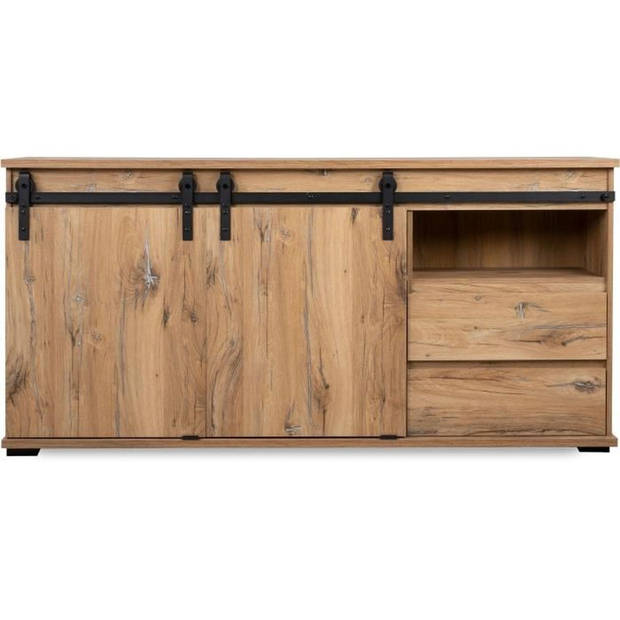 Manzano Buffet - Deeltjespanelen - Flagstaff Chene - 2 schuifdeuren, 2 laden, 1 niche - L 180 x H 87 x L 40 cm