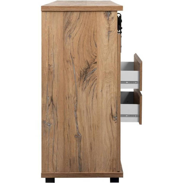 Manzano Buffet - Deeltjespanelen - Flagstaff Chene - 2 schuifdeuren, 2 laden, 1 niche - L 180 x H 87 x L 40 cm