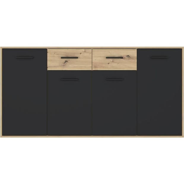 PILVI dressoir - Eigentijdse stijl - Melaminedeeltjes - Eiken en zwart decor - 4 deuren + 2 laden