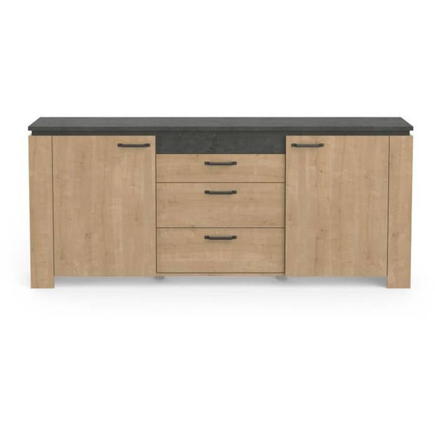 AUSTIN dressoir - 2 deuren + 3 laden - Hamilton eik en Sidewalk decor - L 203,8 x D 42 x H 87,8 cm - DEMEYERE