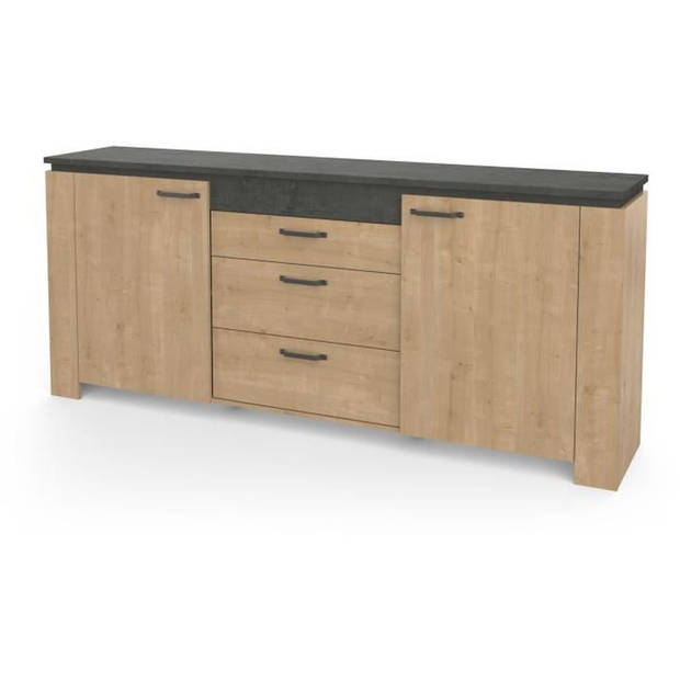 AUSTIN dressoir - 2 deuren + 3 laden - Hamilton eik en Sidewalk decor - L 203,8 x D 42 x H 87,8 cm - DEMEYERE