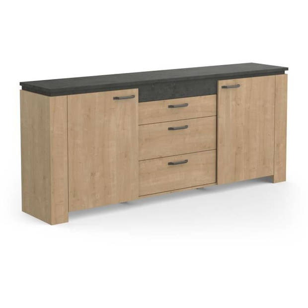 AUSTIN dressoir - 2 deuren + 3 laden - Hamilton eik en Sidewalk decor - L 203,8 x D 42 x H 87,8 cm - DEMEYERE