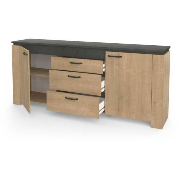 AUSTIN dressoir - 2 deuren + 3 laden - Hamilton eik en Sidewalk decor - L 203,8 x D 42 x H 87,8 cm - DEMEYERE