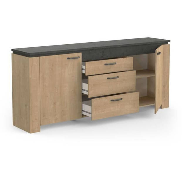 AUSTIN dressoir - 2 deuren + 3 laden - Hamilton eik en Sidewalk decor - L 203,8 x D 42 x H 87,8 cm - DEMEYERE