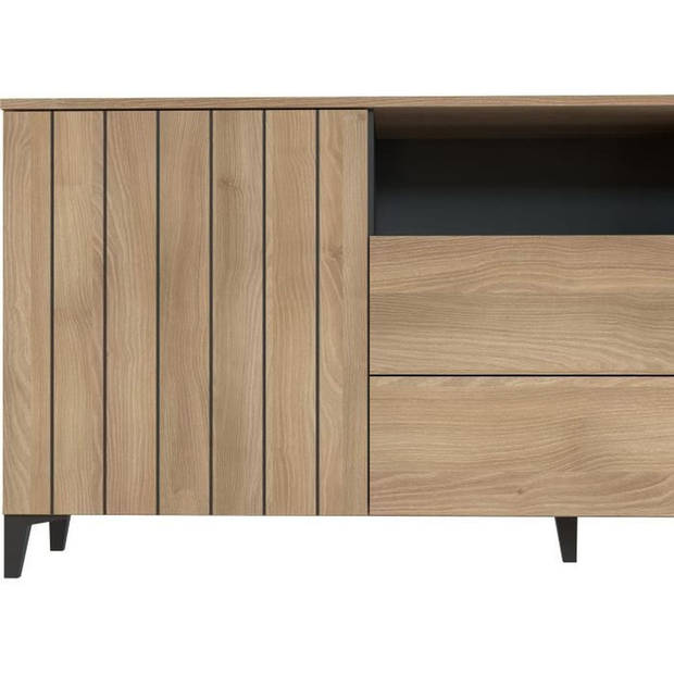 LINEAS dressoir - Eiken melamine - 2 deuren + 2 laden + 1 nis - L180 x D44 x H75 cm