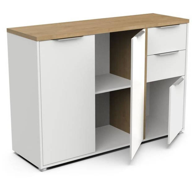 ACCESS dressoir - 3 deuren + 2 laden - Hamilton eik en wit decor - L 121,5 x D 39,6 x H 85,6 cm - DEMEYERE