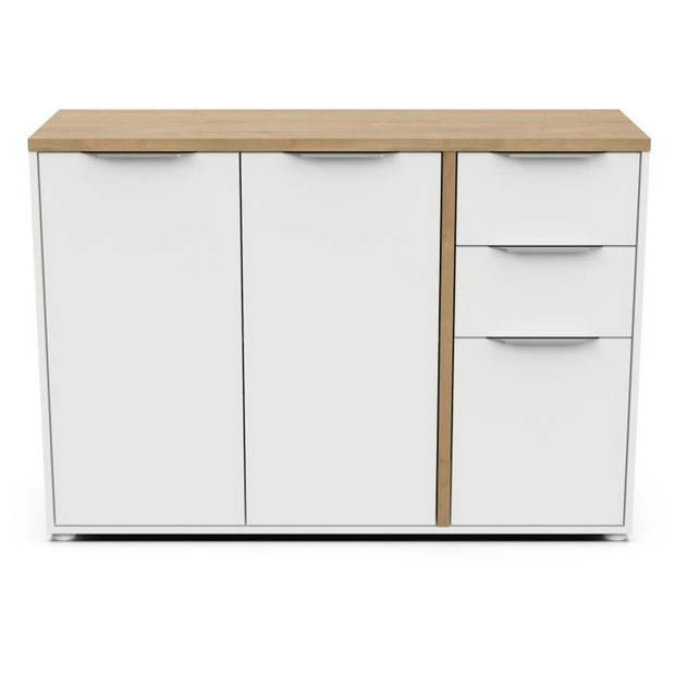 ACCESS dressoir - 3 deuren + 2 laden - Hamilton eik en wit decor - L 121,5 x D 39,6 x H 85,6 cm - DEMEYERE