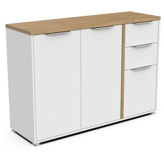 ACCESS dressoir - 3 deuren + 2 laden - Hamilton eik en wit decor - L 121,5 x D 39,6 x H 85,6 cm - DEMEYERE