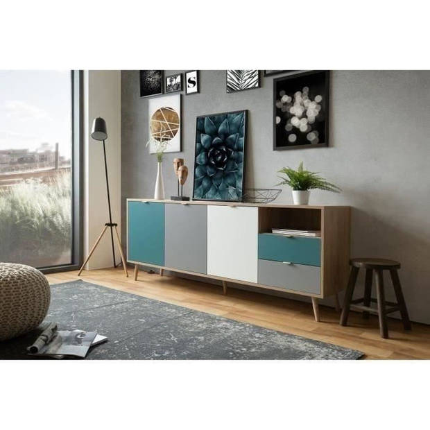 Laag buffet - Sonoma en witte Chene Decor - Scandinavische stijl - 3 deuren - Cuba - L 180 cm