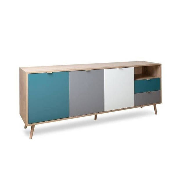 Laag buffet - Sonoma en witte Chene Decor - Scandinavische stijl - 3 deuren - Cuba - L 180 cm