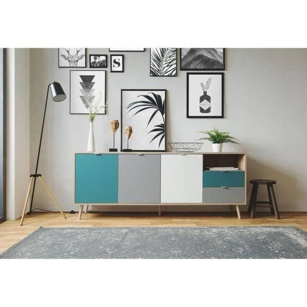 Laag buffet - Sonoma en witte Chene Decor - Scandinavische stijl - 3 deuren - Cuba - L 180 cm