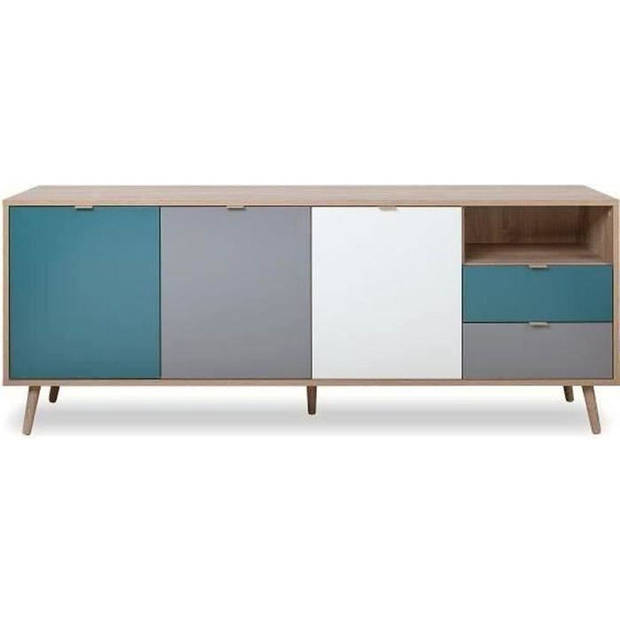 Laag buffet - Sonoma en witte Chene Decor - Scandinavische stijl - 3 deuren - Cuba - L 180 cm