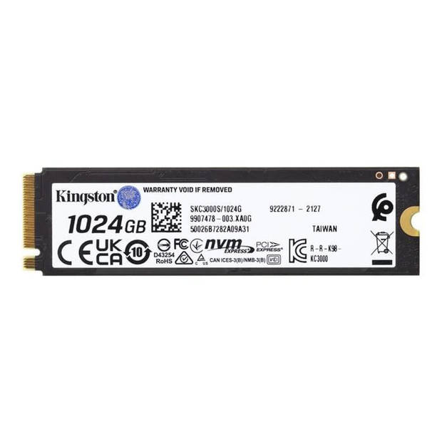 KINGSTON - Interne SSD - KC3000 - 1024GB - M.2 NVMe (SKC3000S/1024G)