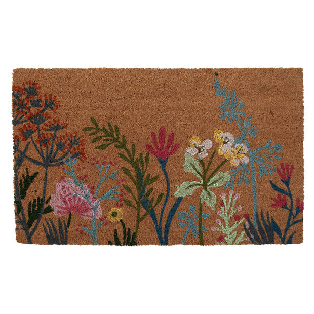 Clayre & Eef Deurmat 75x45 cm Bruin Kokosvezel PVC Bloemen Kokosmat Bruin Kokosmat