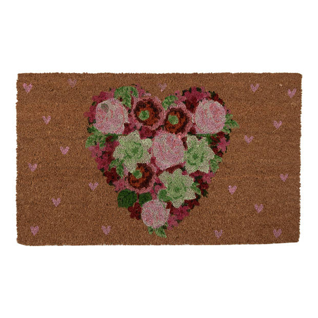 Clayre & Eef Deurmat 75x45 cm Bruin Kokosvezel PVC Bloemen Kokosmat Bruin Kokosmat