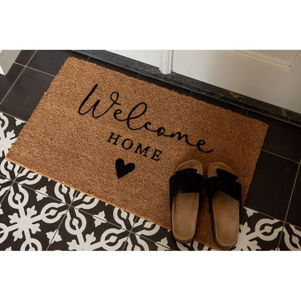 Clayre & Eef Deurmat 75x45 cm Bruin Kokosvezel PVC WELCOME HOME Kokosmat Bruin Kokosmat