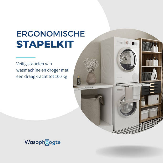 Wasophoogte® Tussenstuk wasmachine droger - Stapelkit wasmachine droger - Tussenkader - Geschikt voor elk type - Wit