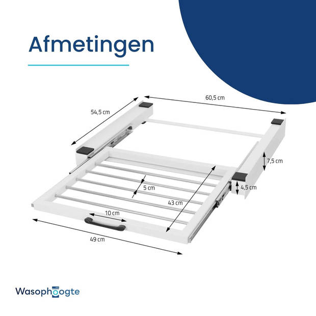 Wasophoogte® Tussenstuk wasmachine droger - Stapelkit wasmachine droger - Tussenkader - Geschikt voor elk type - Wit