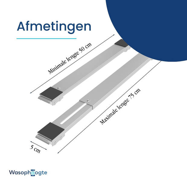 Wasophoogte® Meubelroller - meubelverplaatser -Wasmachine verhoger - Multifunctioneel - RVS - Tot 300kg