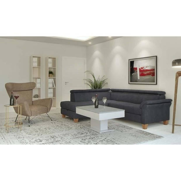 Tweekleurige salontafel met uitschuifbaar blad - LA betongrijs en glanzend wit decor - L100 x H46,1 x D65 cm - Made in G