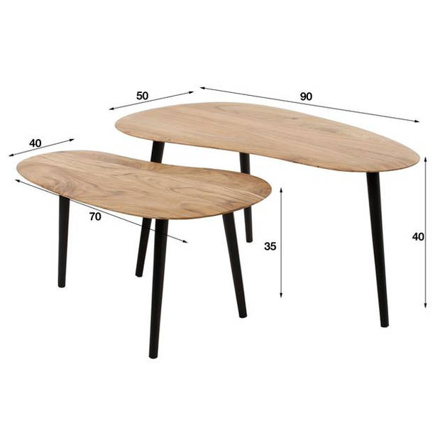 Hoyz Collection - Salontafel Set-2 Niervormig Organisch - Massief Acaciahout