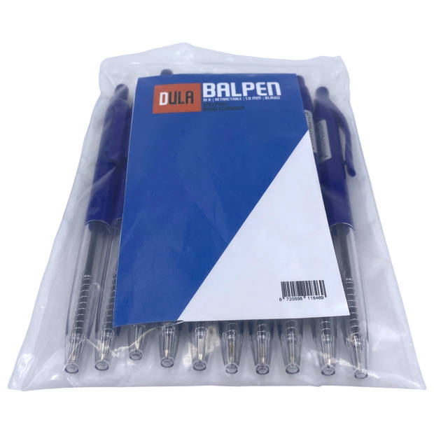 DULA Balpen drukknop Blauw - 10 stuks