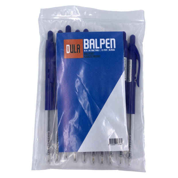 DULA Balpen drukknop Blauw - 10 stuks