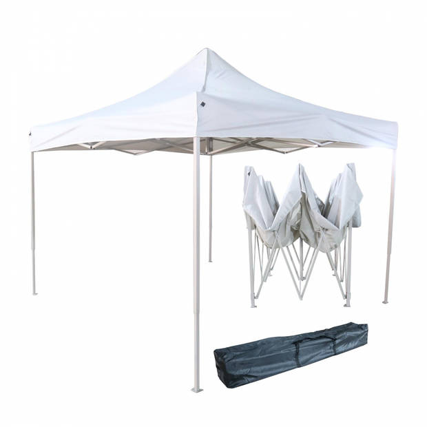 Partytent easy-up 3 x 3 - harmonica frame - 420D Oxford wit tentdoek met PVC coating