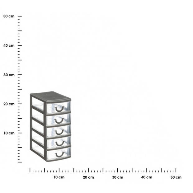 5Five Ladeblokje/bureau organizer 5x lades - grijs/transp - L12 x B15 x H25 cm - kunststof - Ladeblok